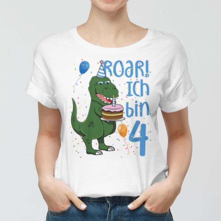 Kinder T-Rex 4. Geburtstag Frauen Tshirt, Lustiges Dino 4 Jahre Motiv