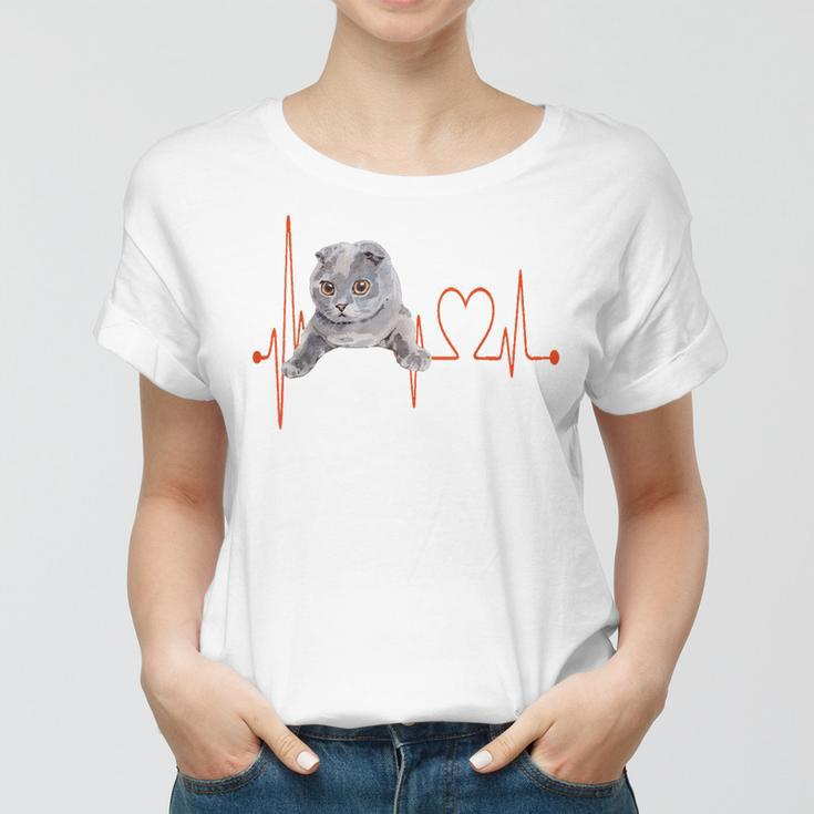 Schottische Katzen Herzschlag EKG Frauen Tshirt für Kätzchenliebhaber