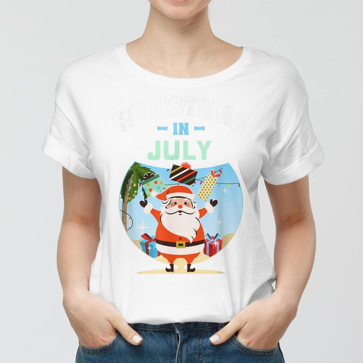 Tropischer Weihnachtsmann Frauen Tshirt, Weihnachten im Juli Design