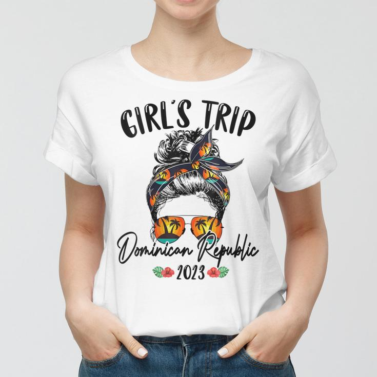 Womens Girls Trip Dominican Republic 2023 Bun Hair Group Besties Women T-shirt