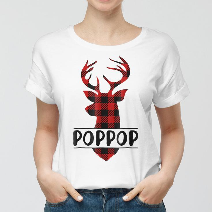Xmas Buffalo Plaid Reindeer Poppop Family Christmas Women T-shirt