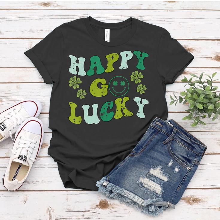 St Patricks Day Happy Go Lucky Shamrock Irish Retro Groovy  Women T-shirt
