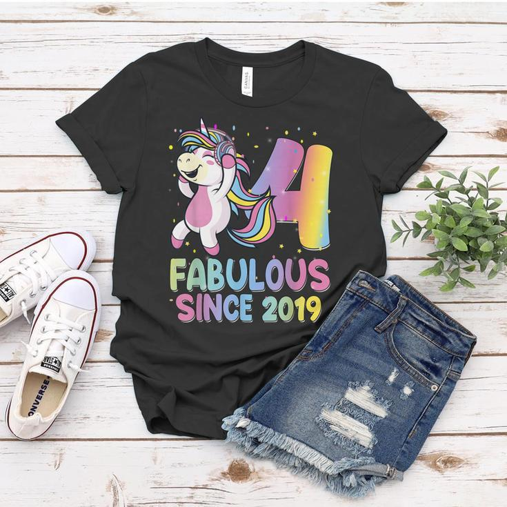 4 Years Old Unicorn Flossing 4Th Birthday Girl Unicorn Party V4 Women T-shirt Funny Gifts