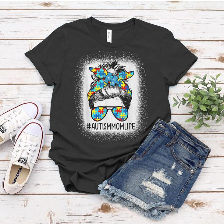 Autism Awareness Autism Mom Life Messy Hair Bun Mothers Day Women T-shirt Unique Gifts