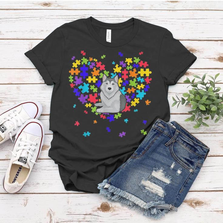 Autism Awareness Siberian Husky Cute Heart Dog Dad Mom Gift Women T-shirt Funny Gifts
