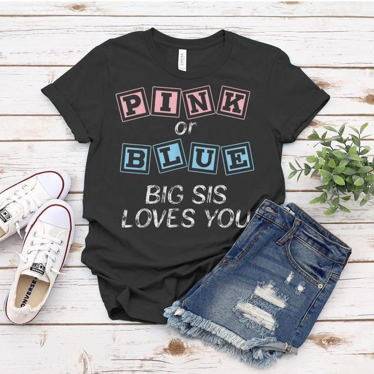 Baby Gender Reveal Pink Blue Blocks Sister Women T-shirt Unique Gifts