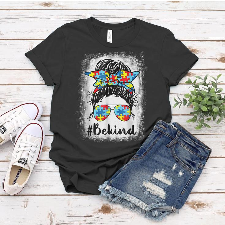 Be Kind Autism Awareness Messy Bun Mom Girl Teacher Gift Women T-shirt Unique Gifts
