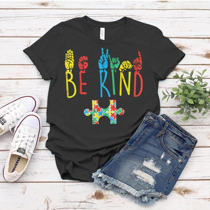 Be Kind Hand Sign Language Puzzle Autism Awareness Asl Mom Women T-shirt Unique Gifts