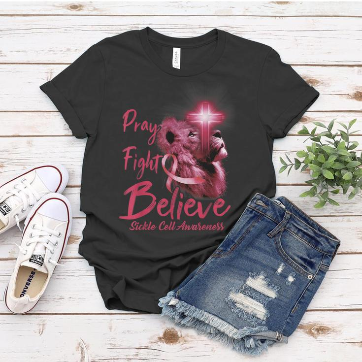 Christian Lion Cross Religious Quote Sickle Cell Awareness Women T-shirt Funny Gifts