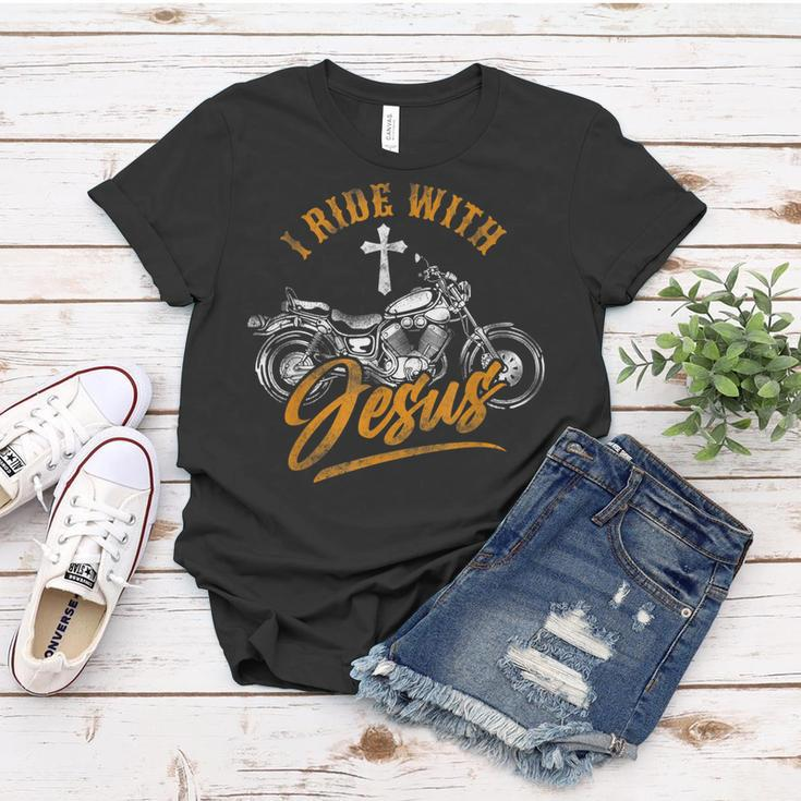 Christian Motorcycle Biker I Ride With Jesus Faith Women T-shirt Unique Gifts