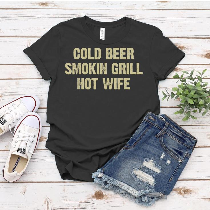 Cold Beer Smokin Grill Hot Wife Funny Husband Dad Father Women T-shirt Unique Gifts