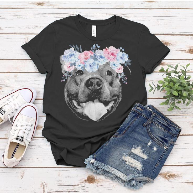 Cute Pitbull Face Floral Watercolor Flower Pittie Mom Gift Women T-shirt Funny Gifts