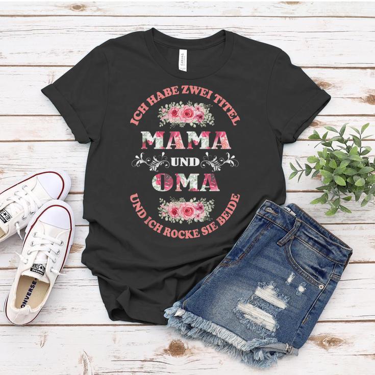 Damen Frauen Tshirt Mama und Oma Rocker mit Blumen & Vintage-Schrift Lustige Geschenke