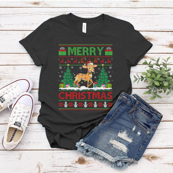Deer Lover Xmas Tree Lights Ugly Santa Deer Christmas Great Gift Women T-shirt Unique Gifts
