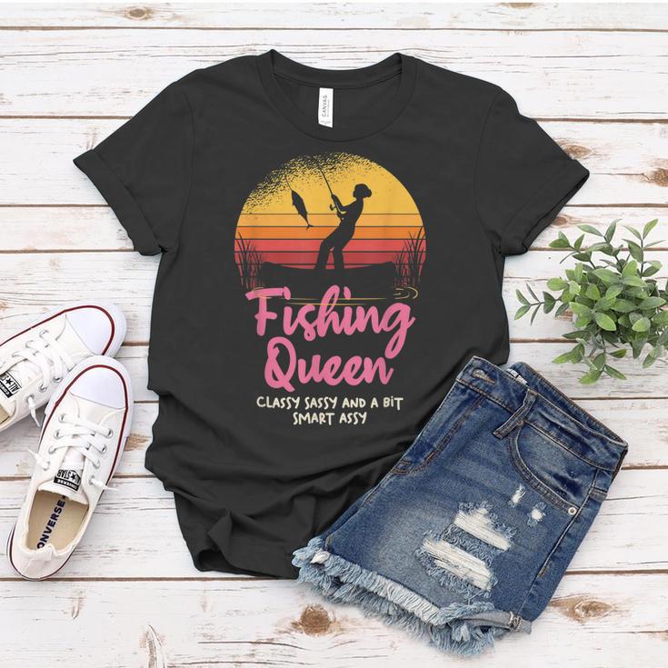 Fishing Queen Damen Frauen Tshirt mit Angler-Sonnenuntergang und Spruch Lustige Geschenke