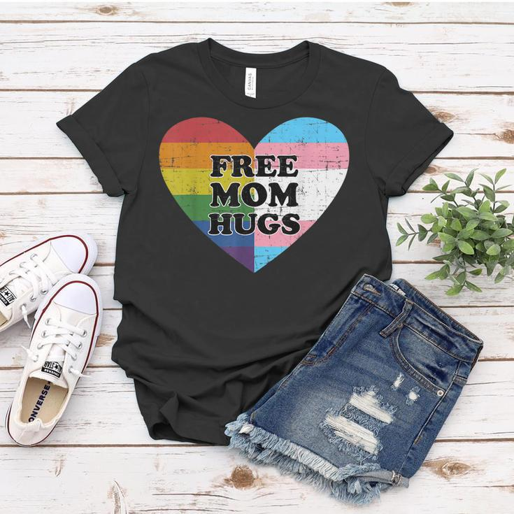 Free Mom Hugs With Rainbow And Transgender Flag Heart Women T-shirt Unique Gifts