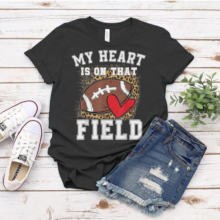 Funny My Heart Is On That Field Football Mom Leopard Women T-shirt Unique Gifts