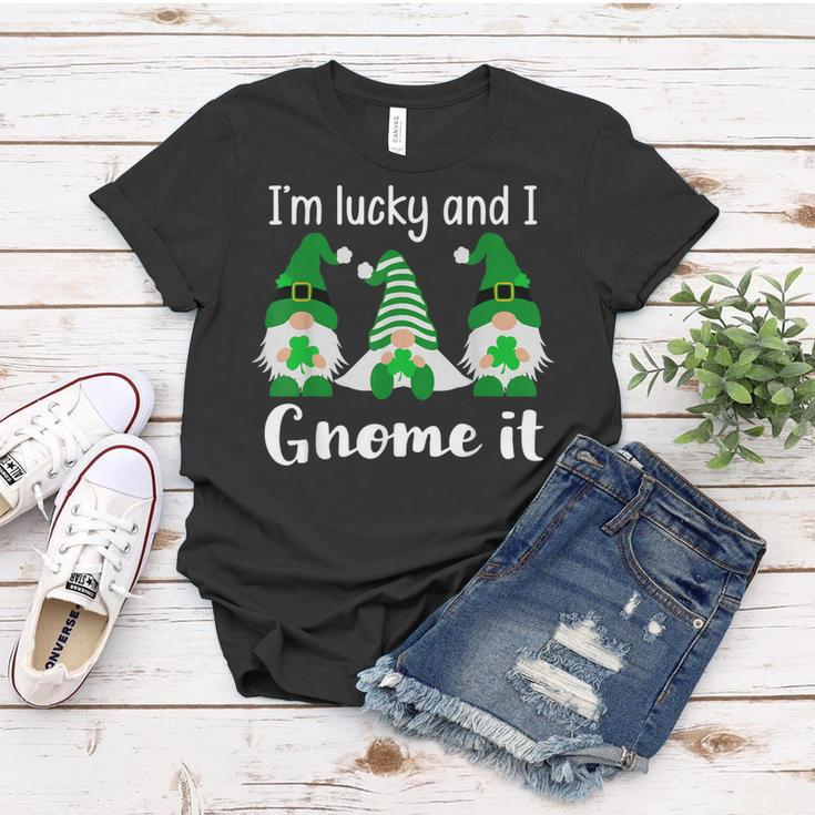 Funny St Patricks Friends Gnomes Im Lucky And I Gnome It Women T-shirt Funny Gifts