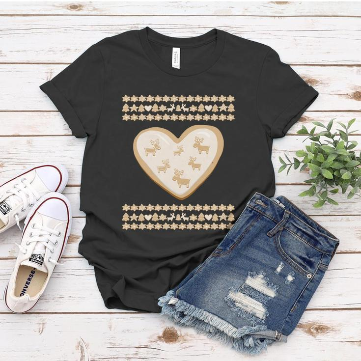 Gingerbread Heart And Deer Cookie Funny Ugly Christmas Sweater Funny Gift Women T-shirt Unique Gifts