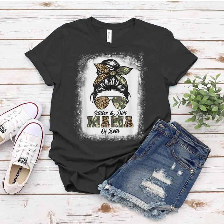 Glitter And Dirt Mom Of Both Leopard Camo Messy Bun Women T-shirt Funny Gifts