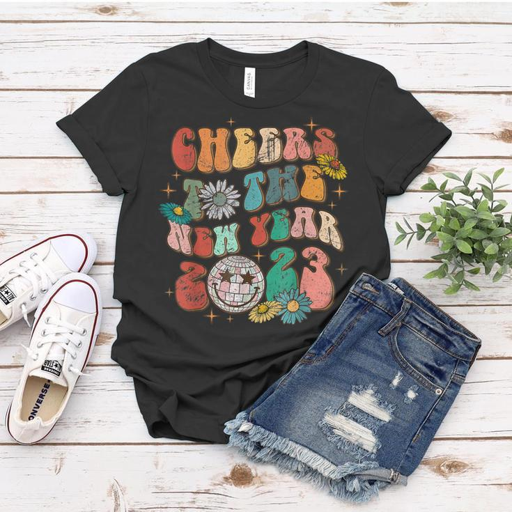 Groovy Cheers To The New Year 2023 Happy New Year Funny Women T-shirt Personalized Gifts