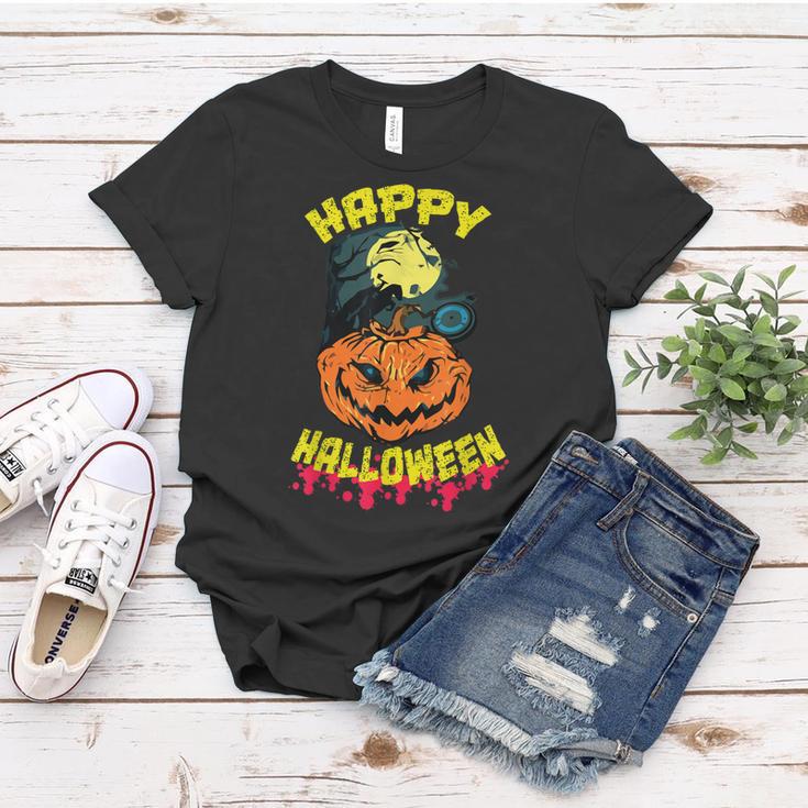 Halloween Grinsender Kürbis Horror Lustiges Spaß Frauen Tshirt Lustige Geschenke