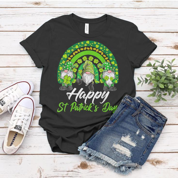 Happy St Patricks Day Shamrock Rainbow Three Gnomes Lucky Women T-shirt Funny Gifts