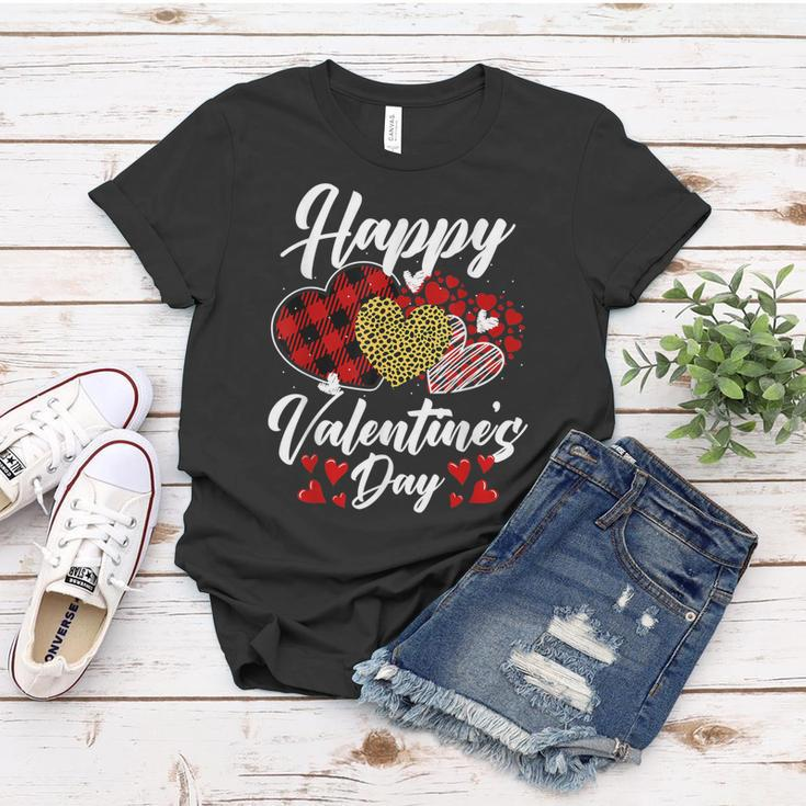 Happy Valentines Day Hearts With Leopard Plaid Valentine Women T-shirt Funny Gifts