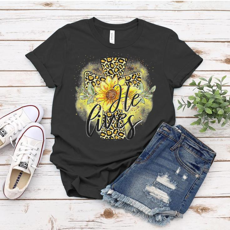 He Lives Sunflowers Faith Jesus Cross Christian Easter Day Women T-shirt Unique Gifts
