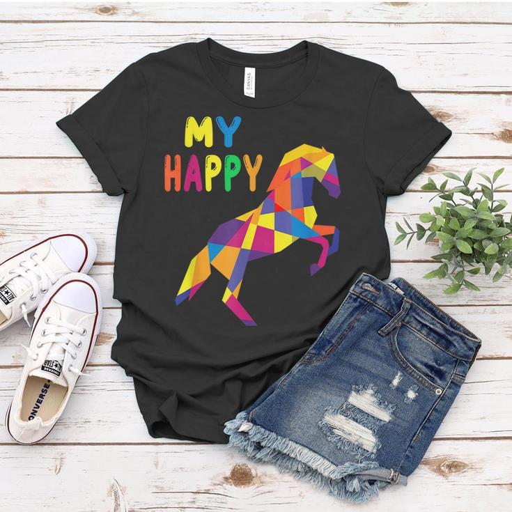 Horses Equestrian Stressag My Happy Pro Dressage Eventing Women T-shirt Unique Gifts