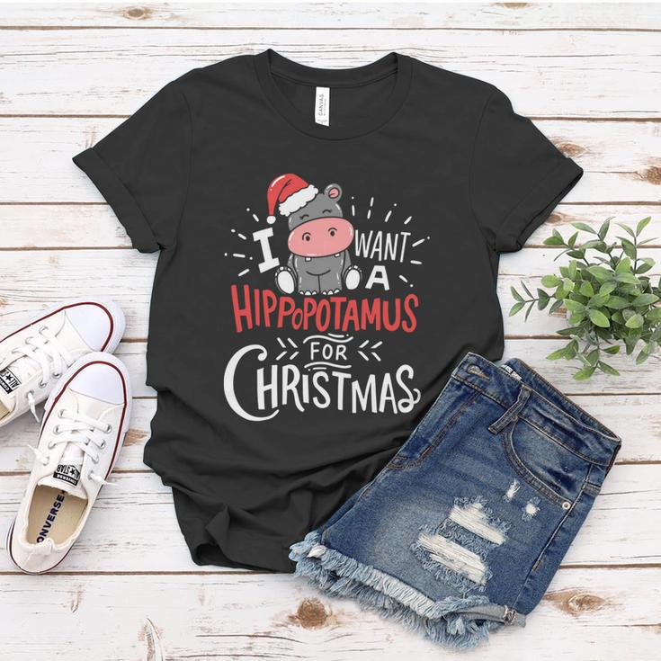 I Want Hippopotamus For Christmas Hippo Xmas Cute Gift Women T-shirt Unique Gifts