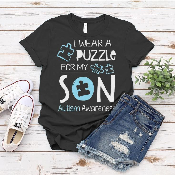 I Wear A Blue Puzzle For My Son Autism Aware Month Mom Dad Women T-shirt Funny Gifts