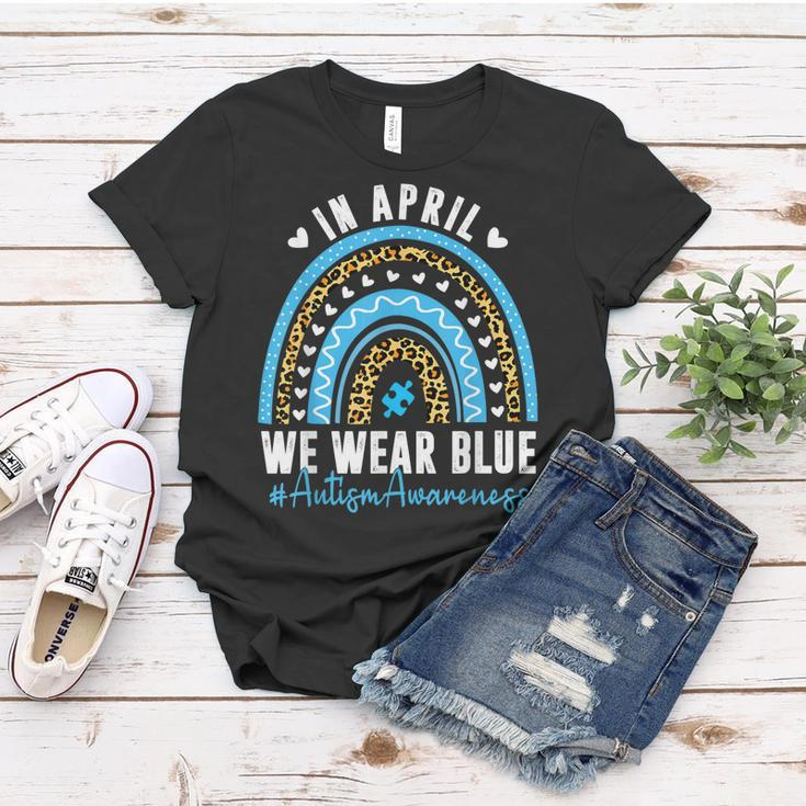 In April We Wear Blue Autism Awareness Month Puzzle Rainbow Women T-shirt Unique Gifts