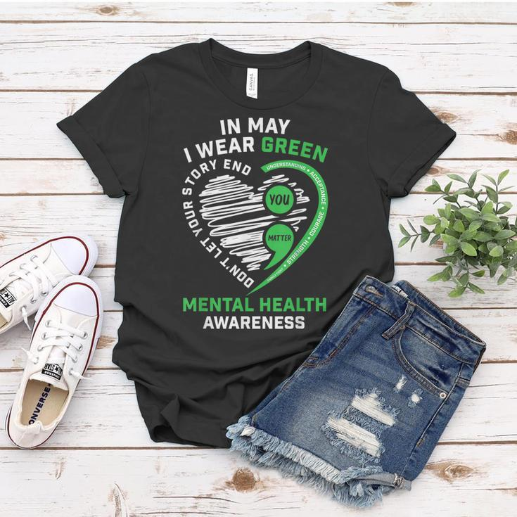 In May We Wear Green Semicolon Mental Health Awareness Month Women T-shirt Unique Gifts