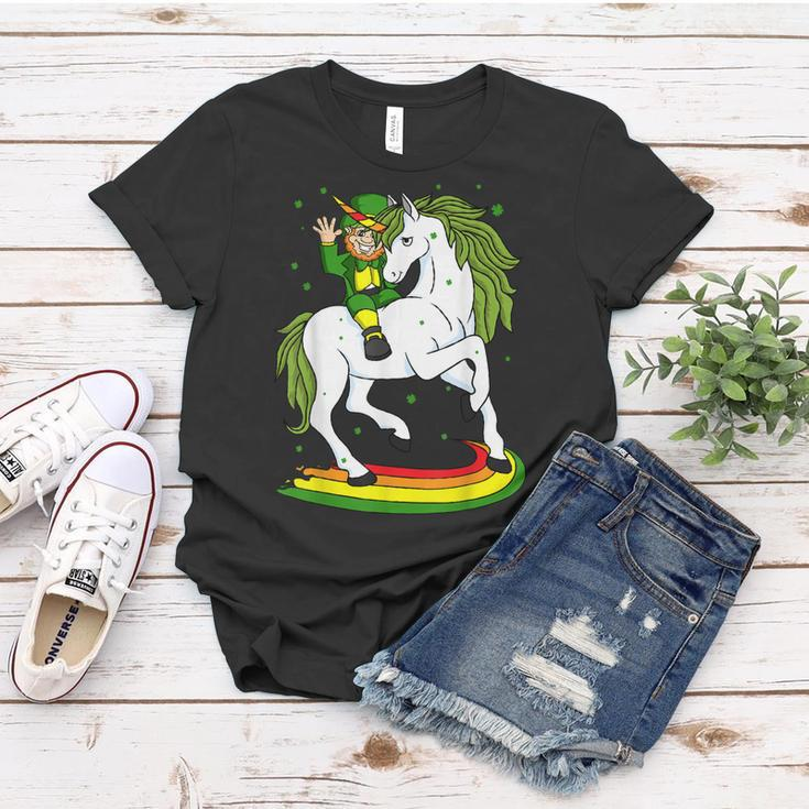 Leprechaun Riding A Magical St Patricks Day Unicorn Women T-shirt Funny Gifts
