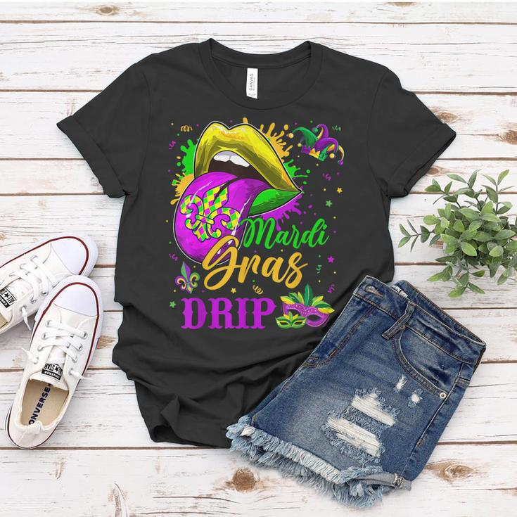 Mardi Gras Dripping Lips Funny Mardi Gras Drip Colors V2 Women T-shirt Funny Gifts