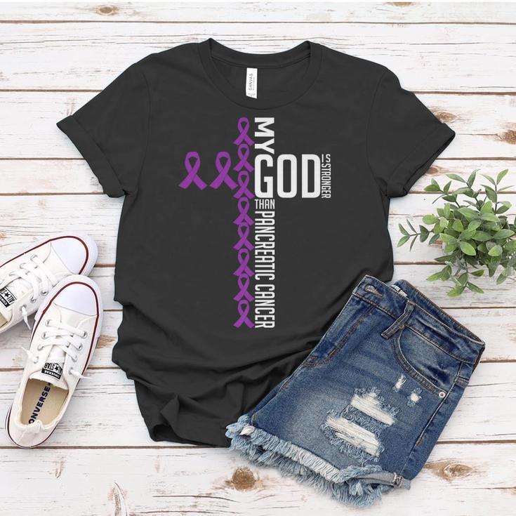 My God Is Stronger Than Pancreatic Cancer Awareness Warrior Women T-shirt Unique Gifts