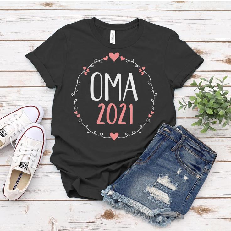 Oma 2021 Frauen Tshirt Schwarz mit Herzen & Kranz-Design, Geschenk für Großmütter Lustige Geschenke