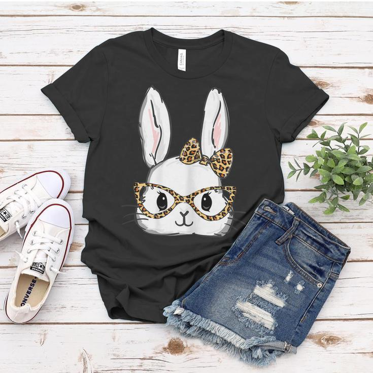 Womens Cute Bunny Face Leopard Glasses Headband Happy Easter Day Women T-shirt Unique Gifts