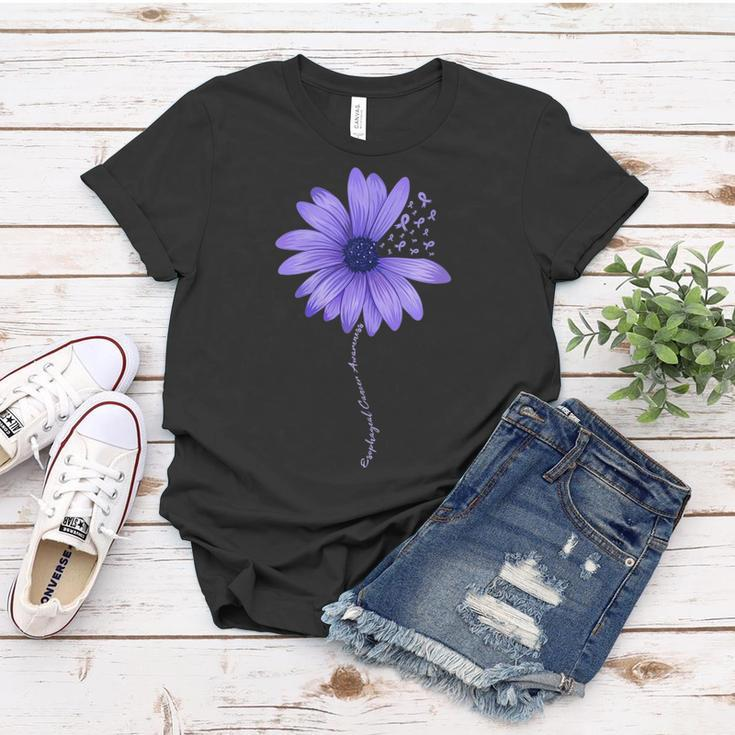 Womens Esophageal Cancer Awareness Sunflower Periwinkle Ribbon Women T-shirt Unique Gifts