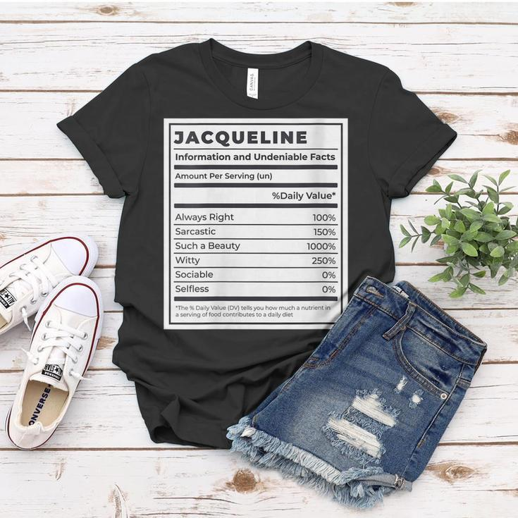 Womens Jacqueline Funny Nutrition Facts Custom Name Mothers Day Women T-shirt Unique Gifts