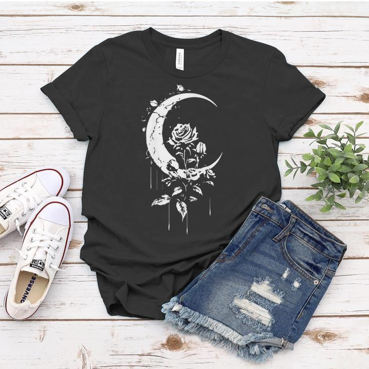 Womens Moon Rose Night Sky Celestial Nature Wicca Pagan Aesthetic Women T-shirt Unique Gifts