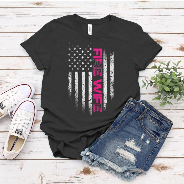 Womens Us Flag I Fire Wife I Firefighter Woman Women T-shirt Funny Gifts