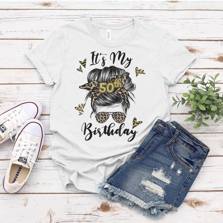 50Th Birthday Decorations Girl Messy Bun 50 Years Old Bday Women T-shirt Unique Gifts