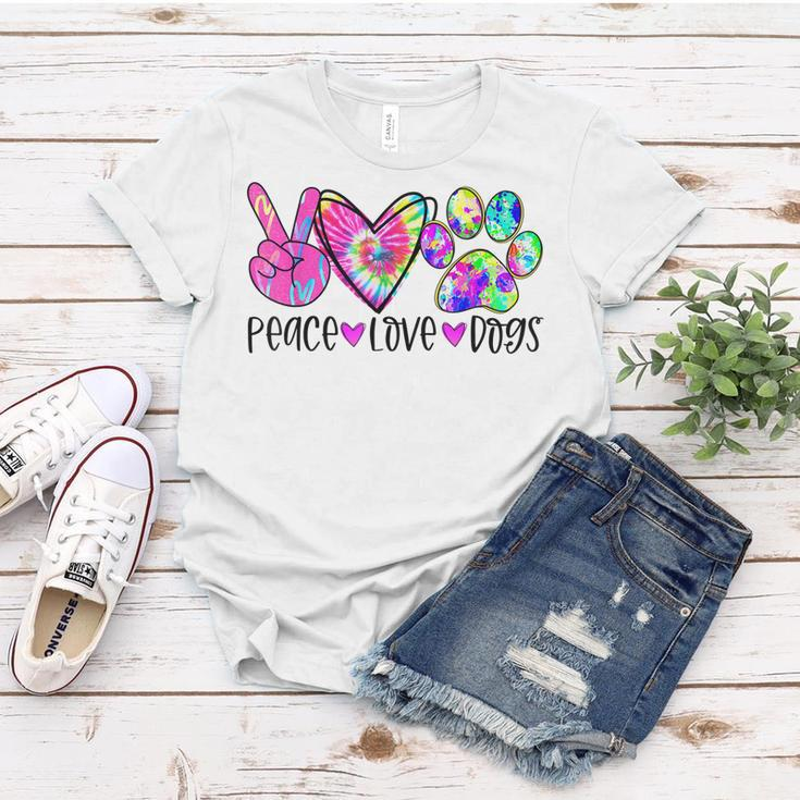 Dog Lovers Gifts Peace Love Dogs Tie Dye Puppy Paw Dog Mom Women T-shirt Unique Gifts