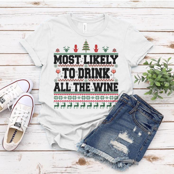 Familien-Weihnachts-Frauen Tshirt: Wer trinkt den Wein? Lustiges Design Lustige Geschenke