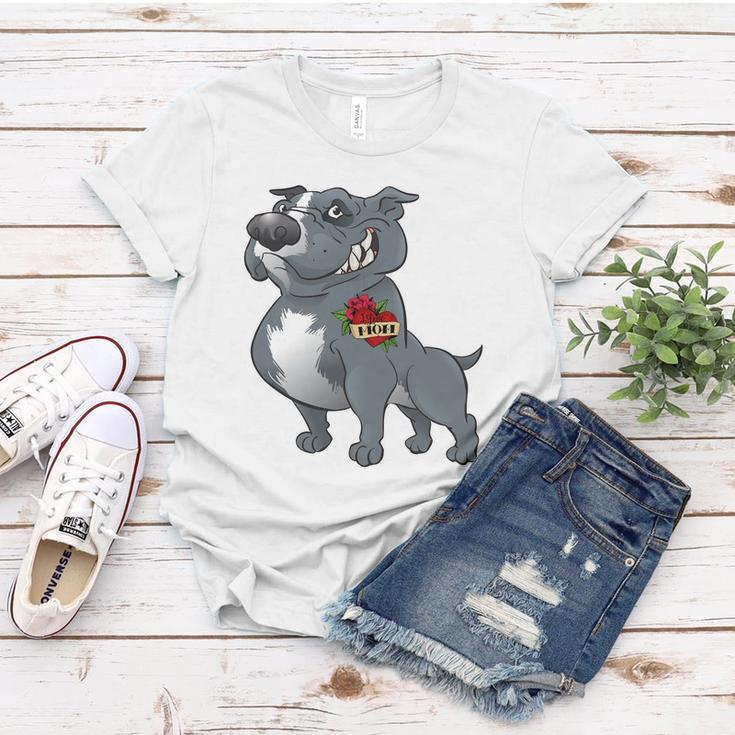 Grey Pitbull I Love Mom Women T-shirt Unique Gifts