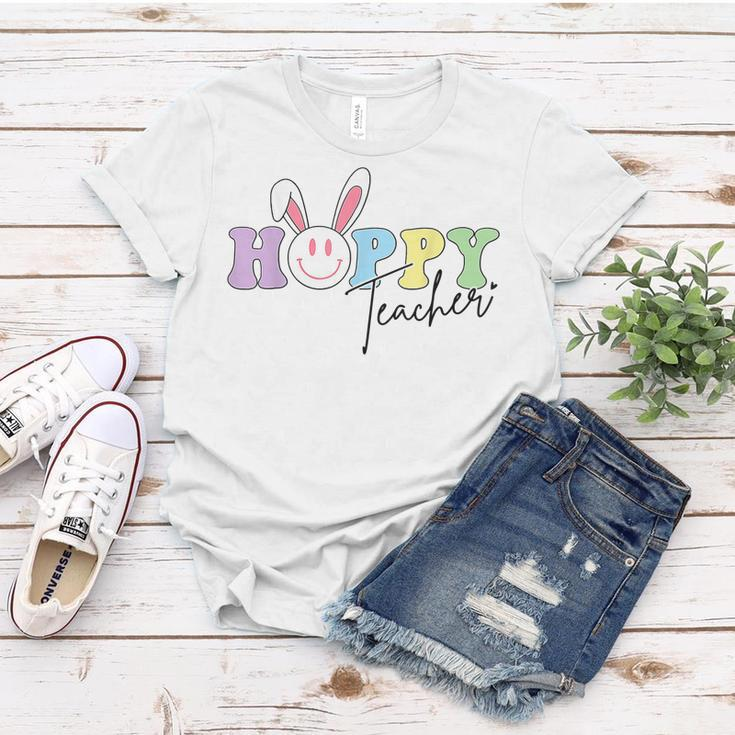 Hoppy Teacher Easter Bunny Ears With Smile Face Meme Women T-shirt Unique Gifts