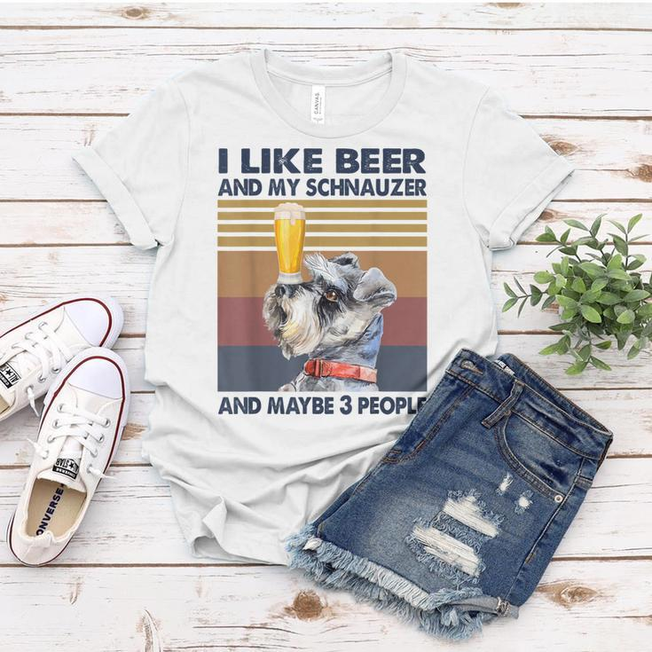 I Like Beer And My Schnauzer And Maybe 3 People Retro Style Women T-shirt Funny Gifts