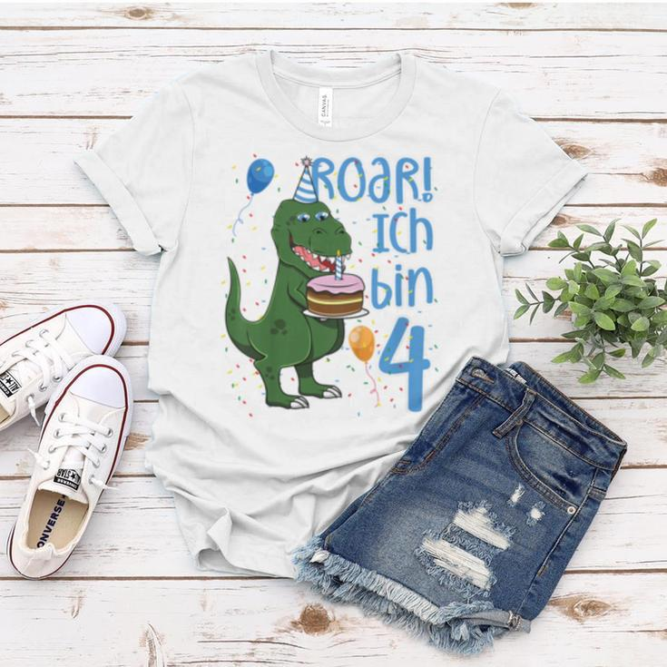 Kinder T-Rex 4. Geburtstag Frauen Tshirt, Lustiges Dino 4 Jahre Motiv Lustige Geschenke